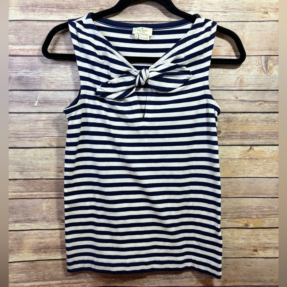 Kate Spade Blue & White Striped Bow Tank Size Small